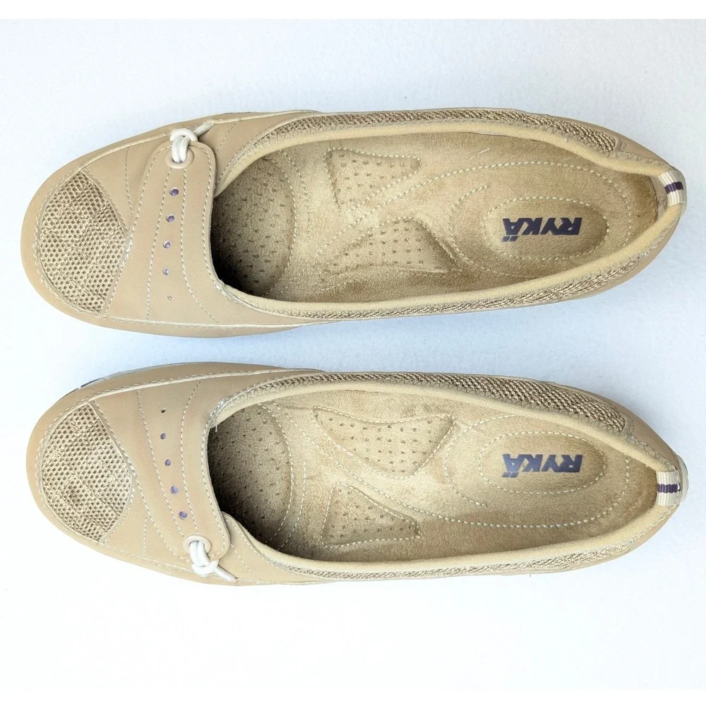 Ryka Women Tan Cream Mesh Slip On Ballet Flats Walking Shoes Size 11 A81638
